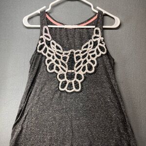 Jolt Gray Embellished Tank Top with Lace‎ Detail